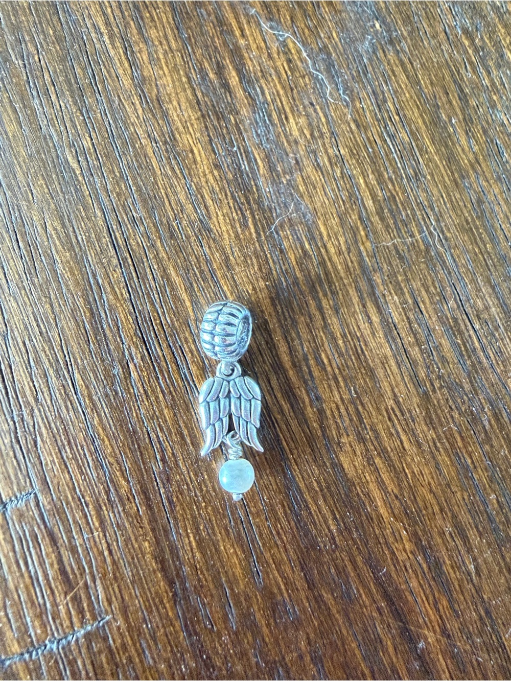 Pandora Silver Angel Wings Dangle Charm with White Bead